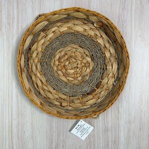 Woven Round Straw Wall Basket - Natural Two-Tone